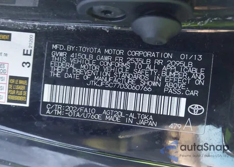 2013 Scion Tc из США, поврежденный, VIN JTKJF5C77D3060766